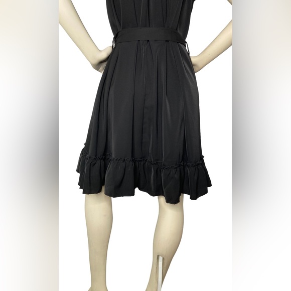 KIRUNDO Black Silk Satin Button Down Sleeveless Ruffle Halter Dress, XL - Picture 9 of 9